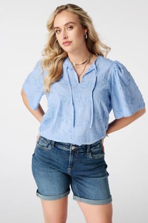 gebloemde blousetop Plus Size - lichtblauw