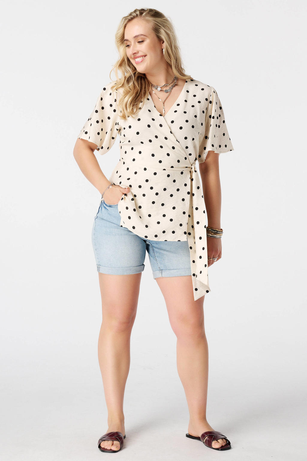 MS Mode blousetop Plus Size met stippen - ecru