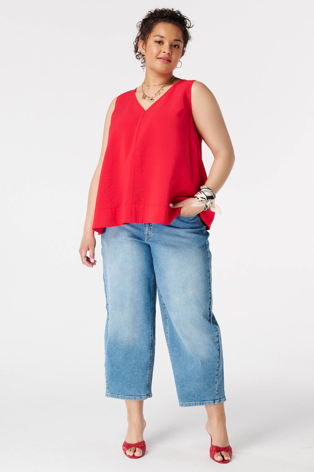 MS Mode blousetop met open rug Plus Size - rood