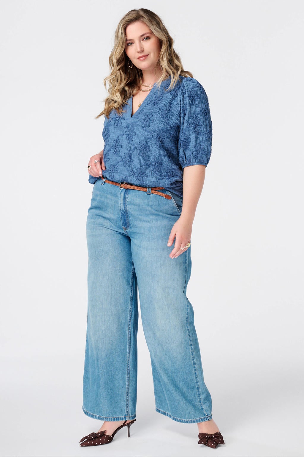 MS Mode rechtvallend blousetop Plus Size - blauw