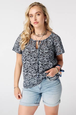gebloemde blousetop Plus Size - blauw