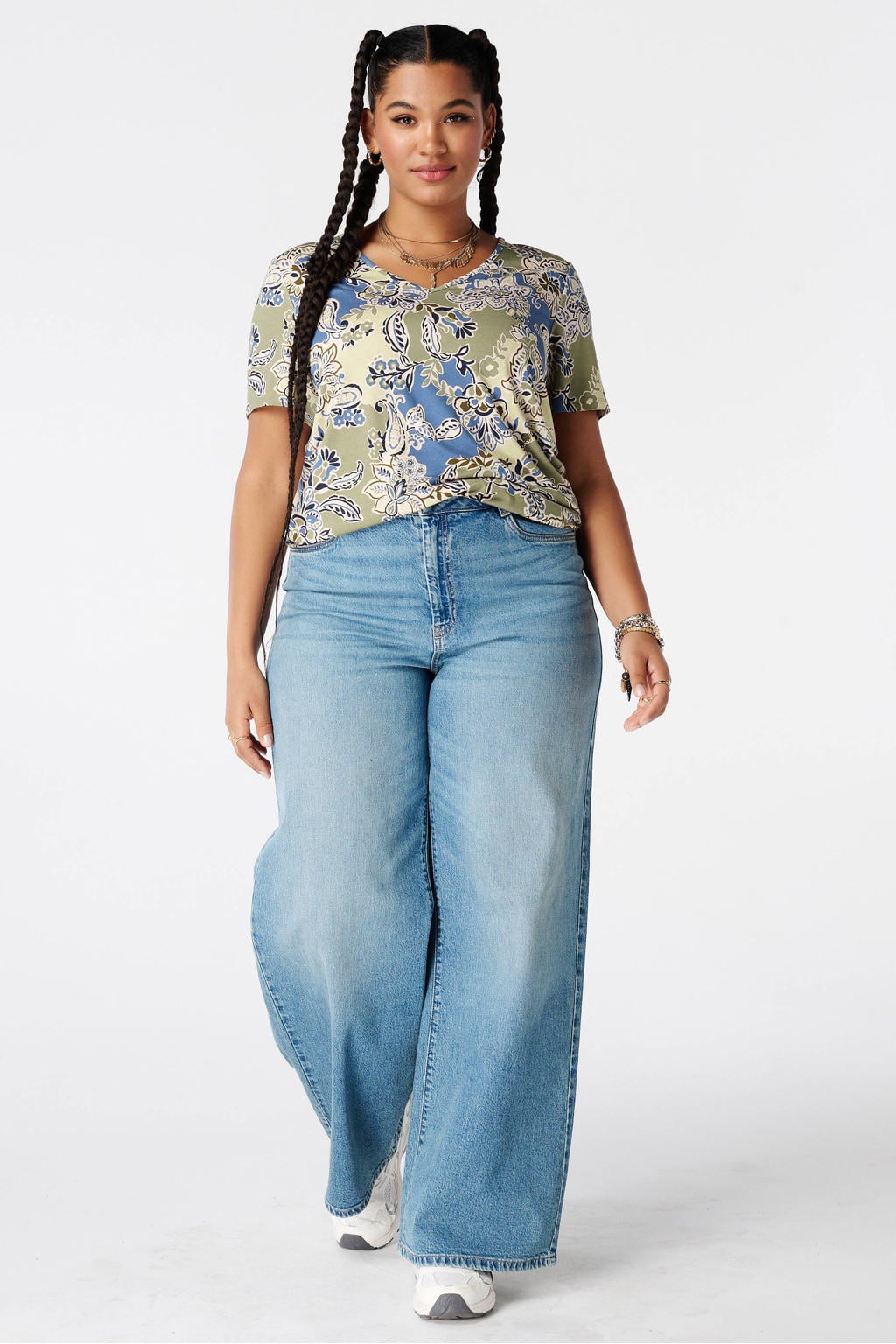 MS Mode rechtvallend T-shirt Plus Size met print - groen