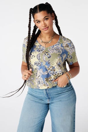 rechtvallend T-shirt Plus Size met print - groen