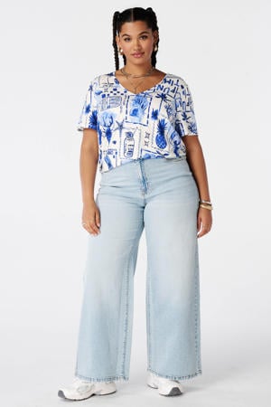 rechtvallend T-shirt met print Plus Size - blauw