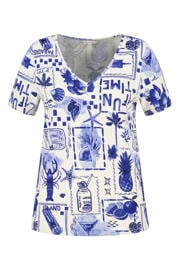 thumbnail: MS Mode rechtvallend T-shirt met print Plus Size - blauw