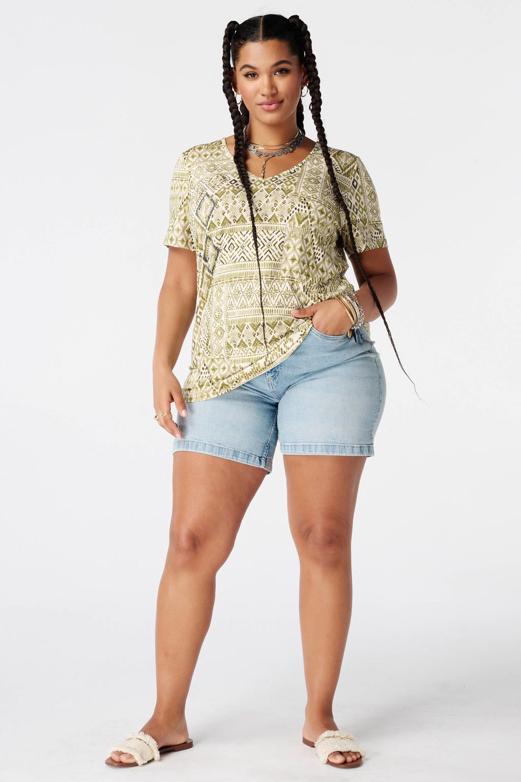 MS Mode rechtvallend T-shirt met print Plus Size - groen