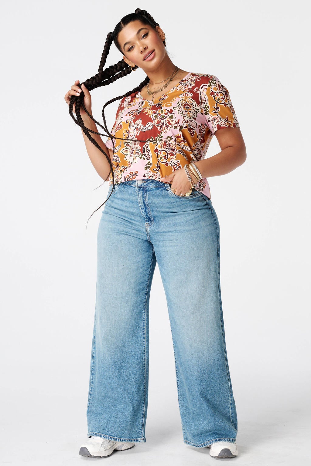 MS Mode rechtvallend T-shirt met print Plus Size - oranje