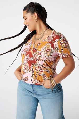 rechtvallend T-shirt met print Plus Size - oranje
