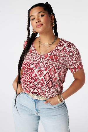 rechtvallend T-shirt met print Plus Size - rood