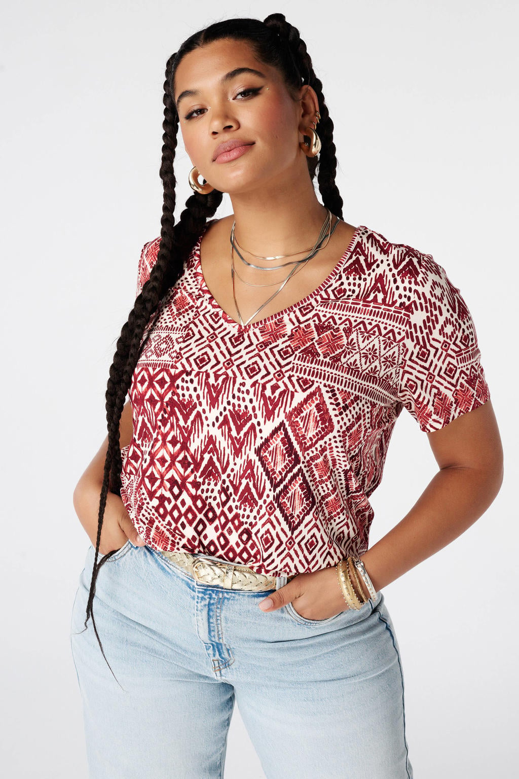 MS Mode rechtvallend T-shirt met print Plus Size - rood