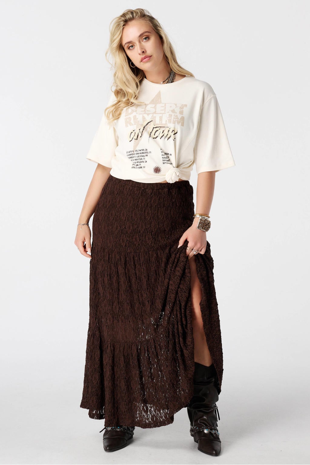 MS Mode rechtvallend T-shirt Plus Size met print - ecru