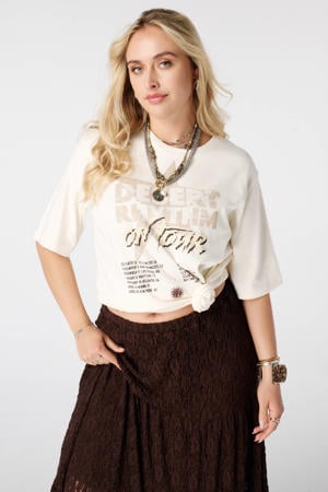 rechtvallend T-shirt Plus Size met print - ecru