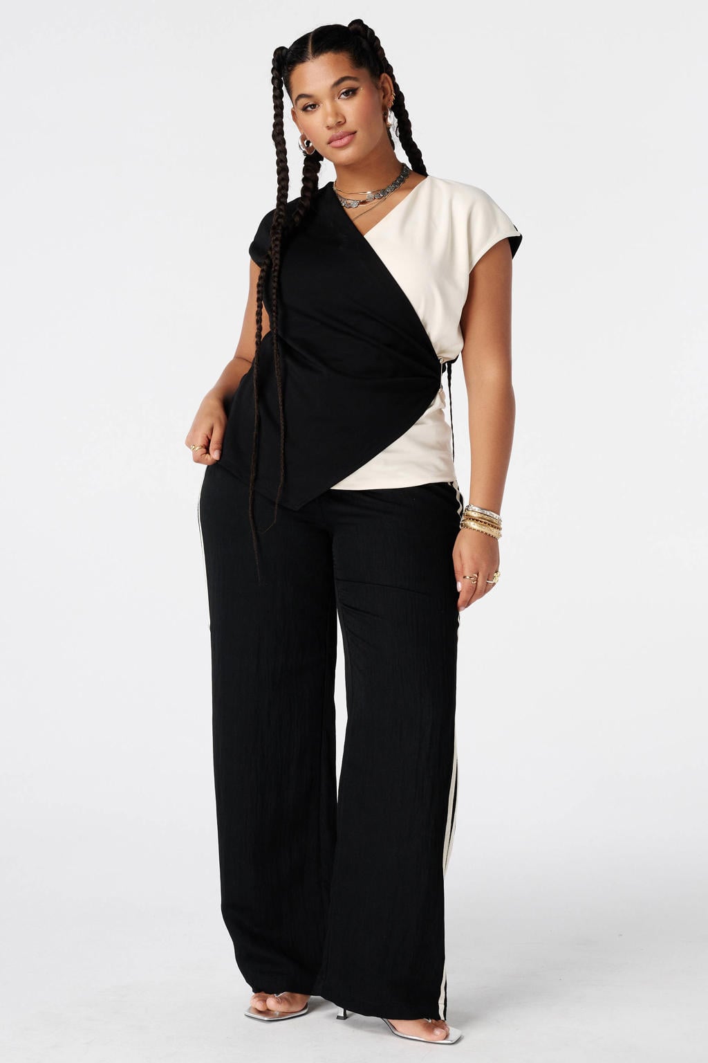 MS Mode overslagtop Plus Size - zwart