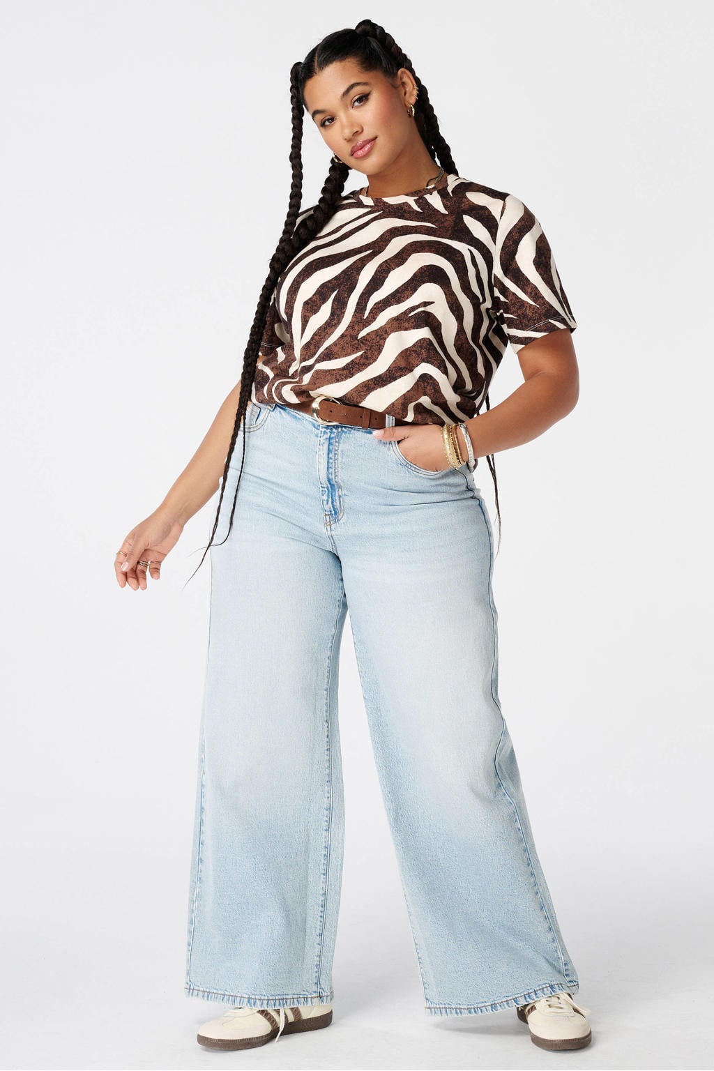 MS Mode T-shirt met zebraprint Plus Size - bruin