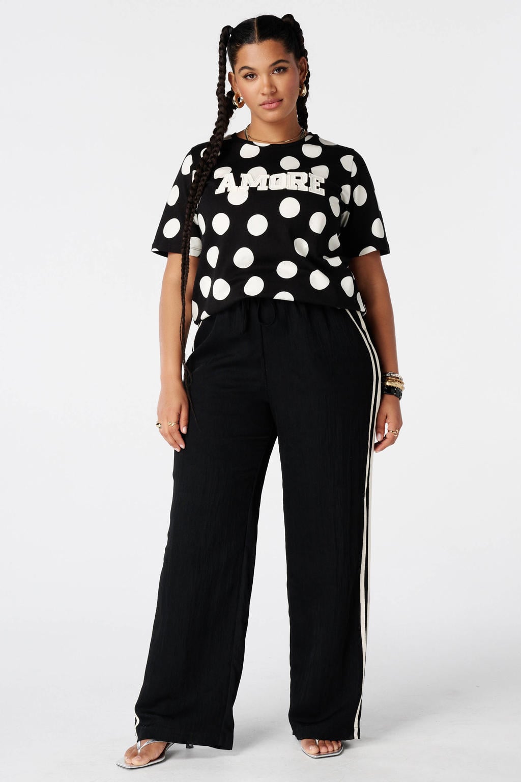 MS Mode T-shirt Plus Size met stippen - zwart