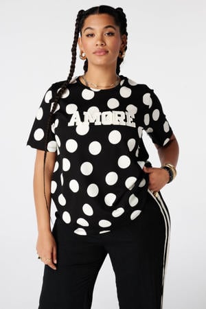T-shirt Plus Size met stippen - zwart