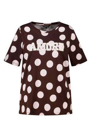 T-shirt Plus Size met stippen - bruin