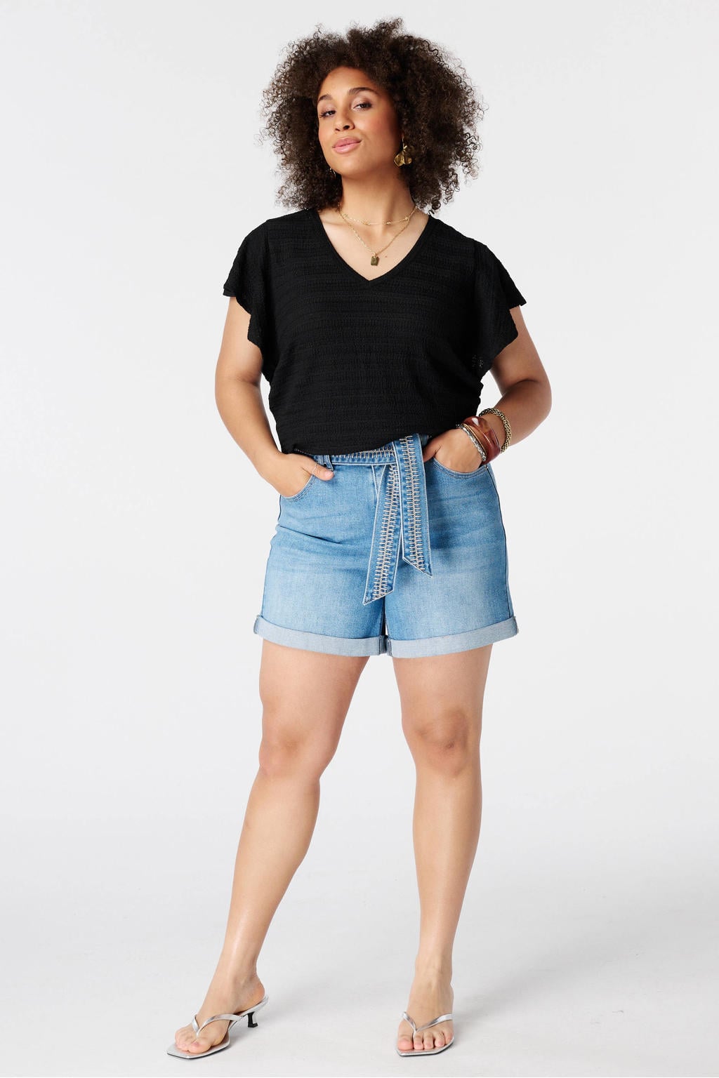 MS Mode aansluitend top met ruches Plus Size - zwart