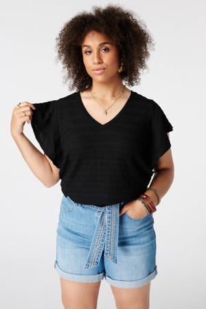 aansluitend top met ruches Plus Size - zwart