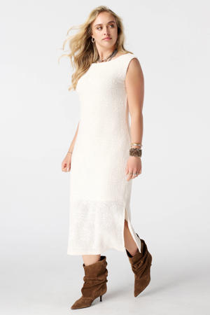 gebloemde midi jurk met pailletten Plus Size - ecru
