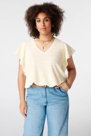 aansluitend top met ruches Plus Size - lichtgeel