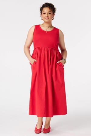 a-lijn zomerjurk met plooien Plus Size - rood