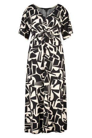 viscose maxi jurk Plus Size met print en split - zwart