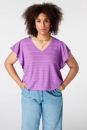 aansluitend top met ruches Plus Size - paars