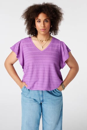 aansluitend top met ruches Plus Size - paars