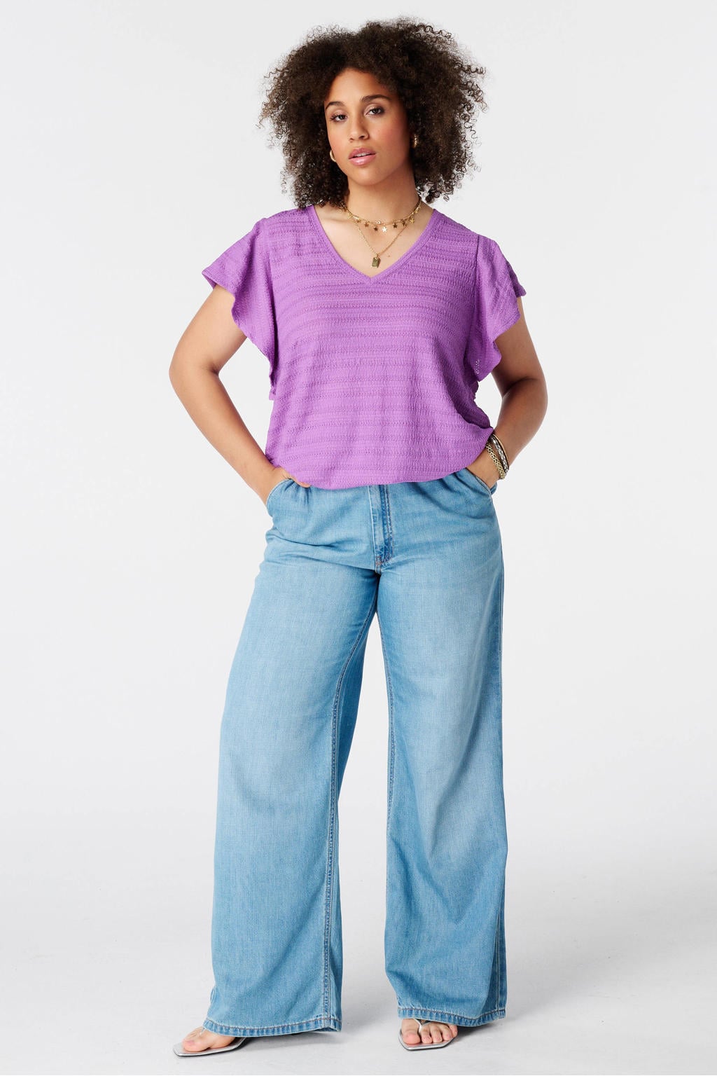 MS Mode aansluitend top met ruches Plus Size - paars