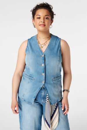 aansluitend denim gilet Plus Size - lichtblauw
