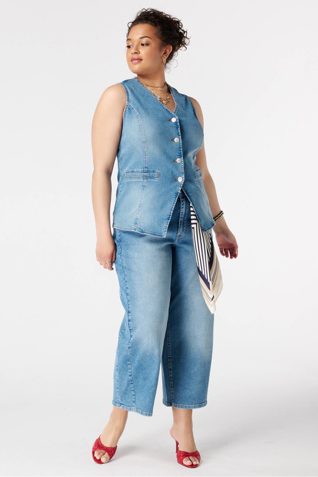 MS Mode aansluitend denim gilet Plus Size - lichtblauw