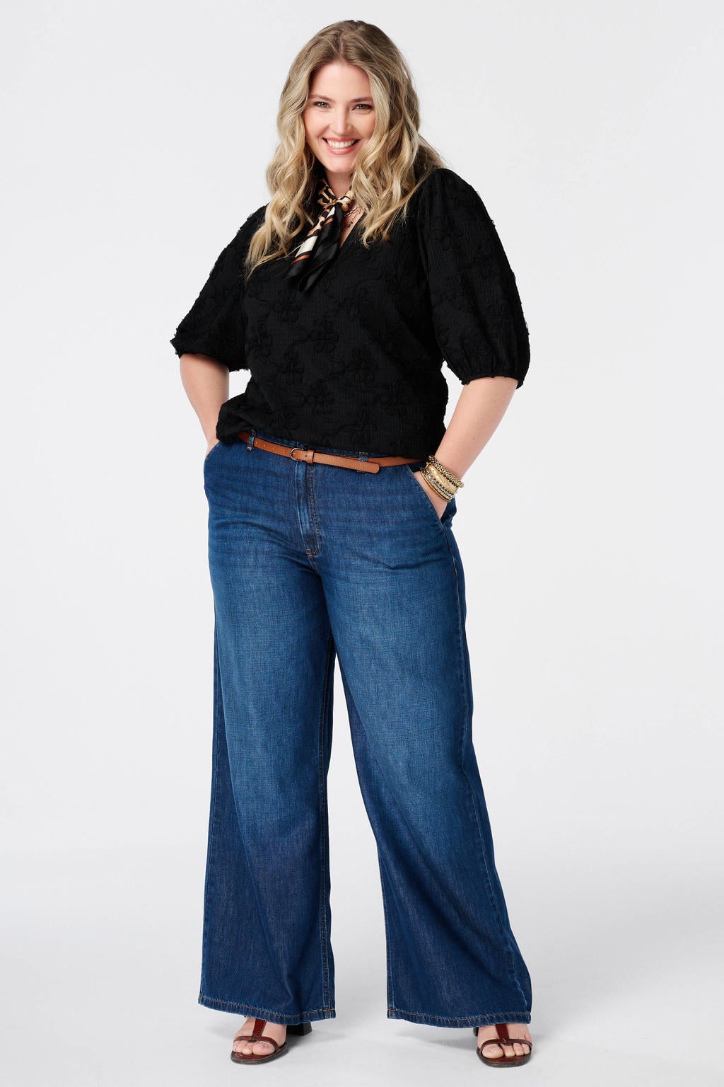 MS Mode rechtvallend blousetop Plus Size - zwart