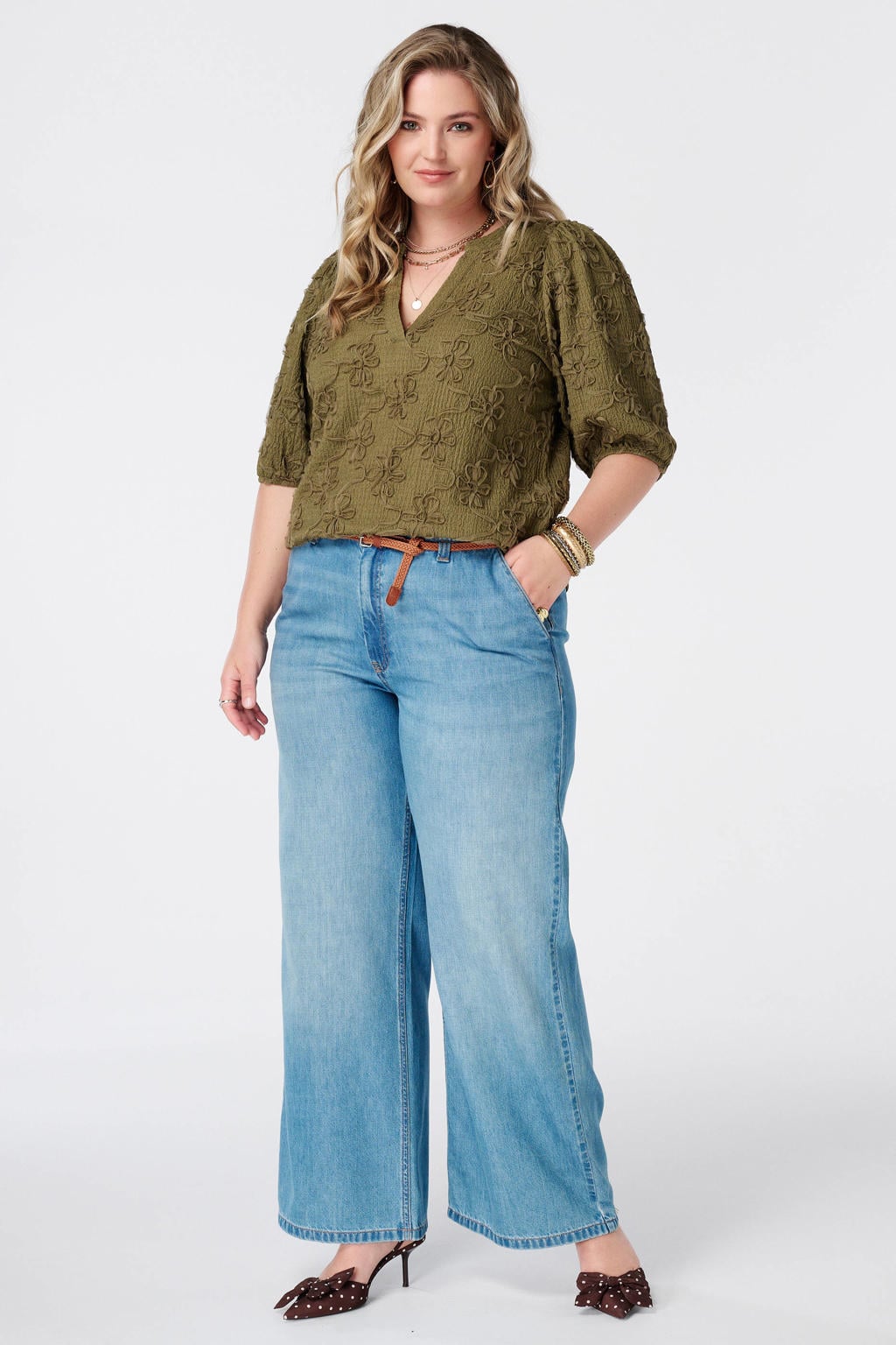 MS Mode rechtvallend blousetop Plus Size - olijfgroen
