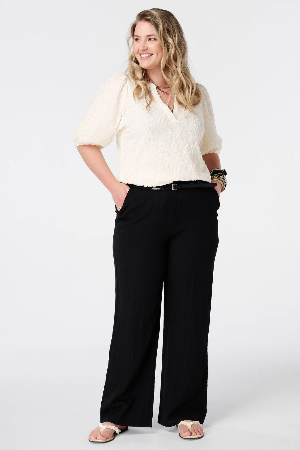 Zwarte dames MS Mode viscose straight leg broek Plus Size met effen