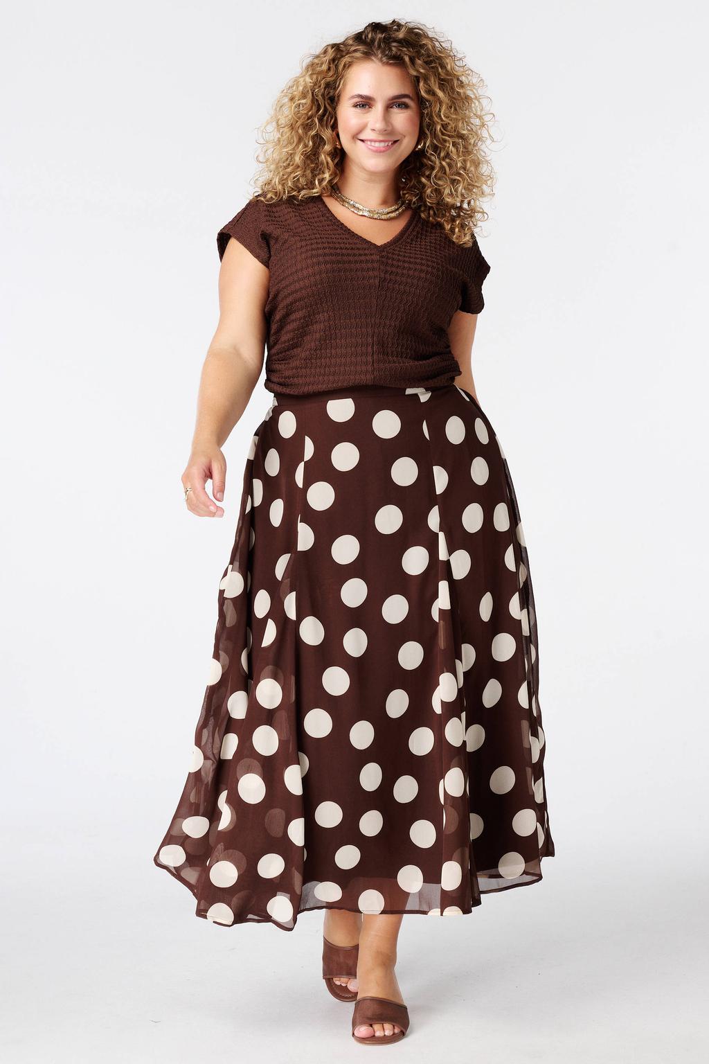 Bruin en ecru dames MS Mode A-lijn rok met stippen Plus Size voorzien van
