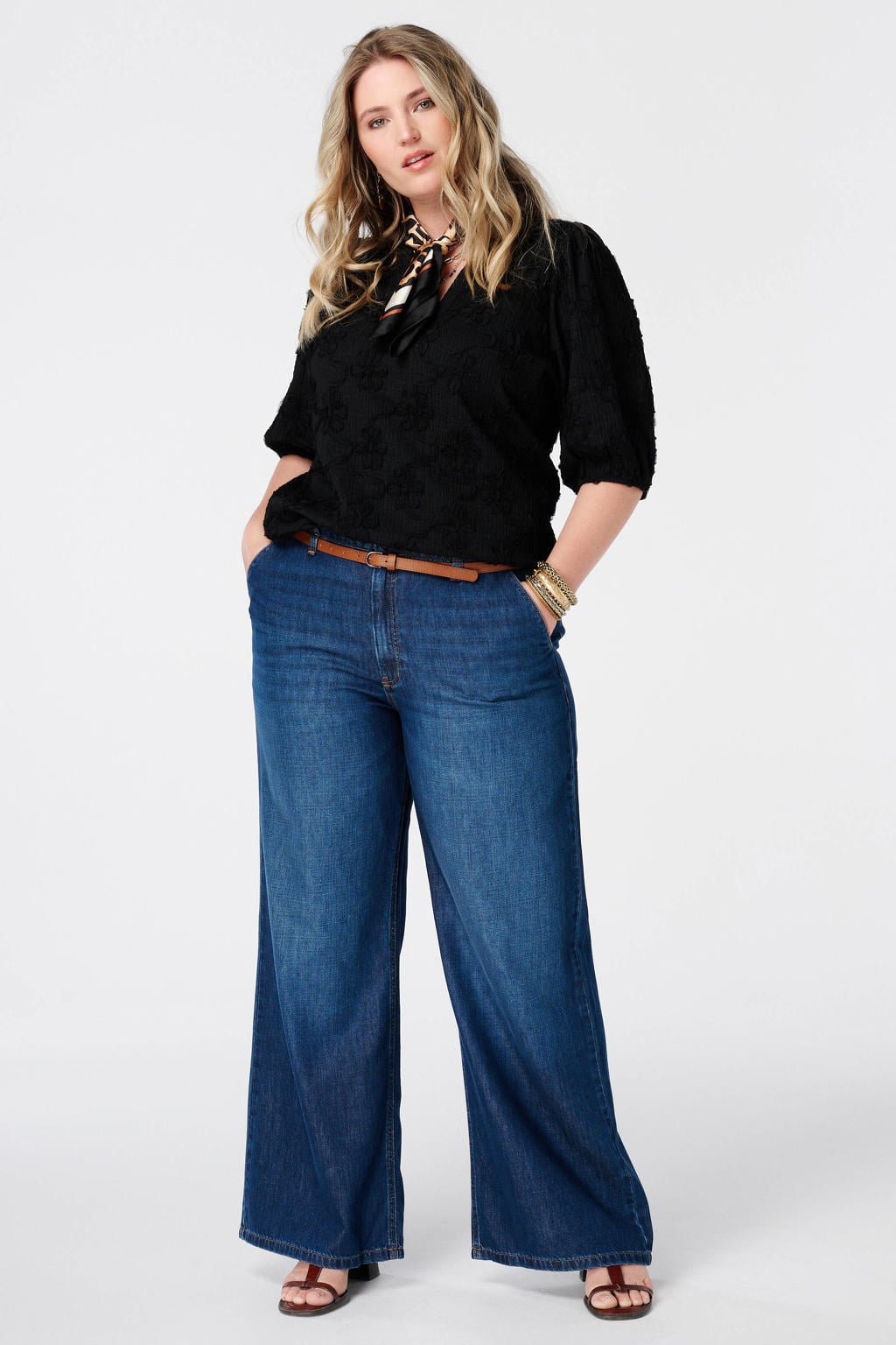 MS Mode high waist wide leg jeans Plus Size - donkerblauw