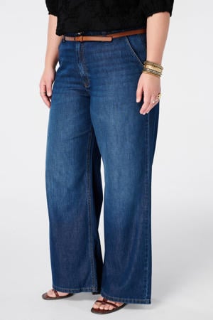 high waist wide leg jeans Plus Size - donkerblauw