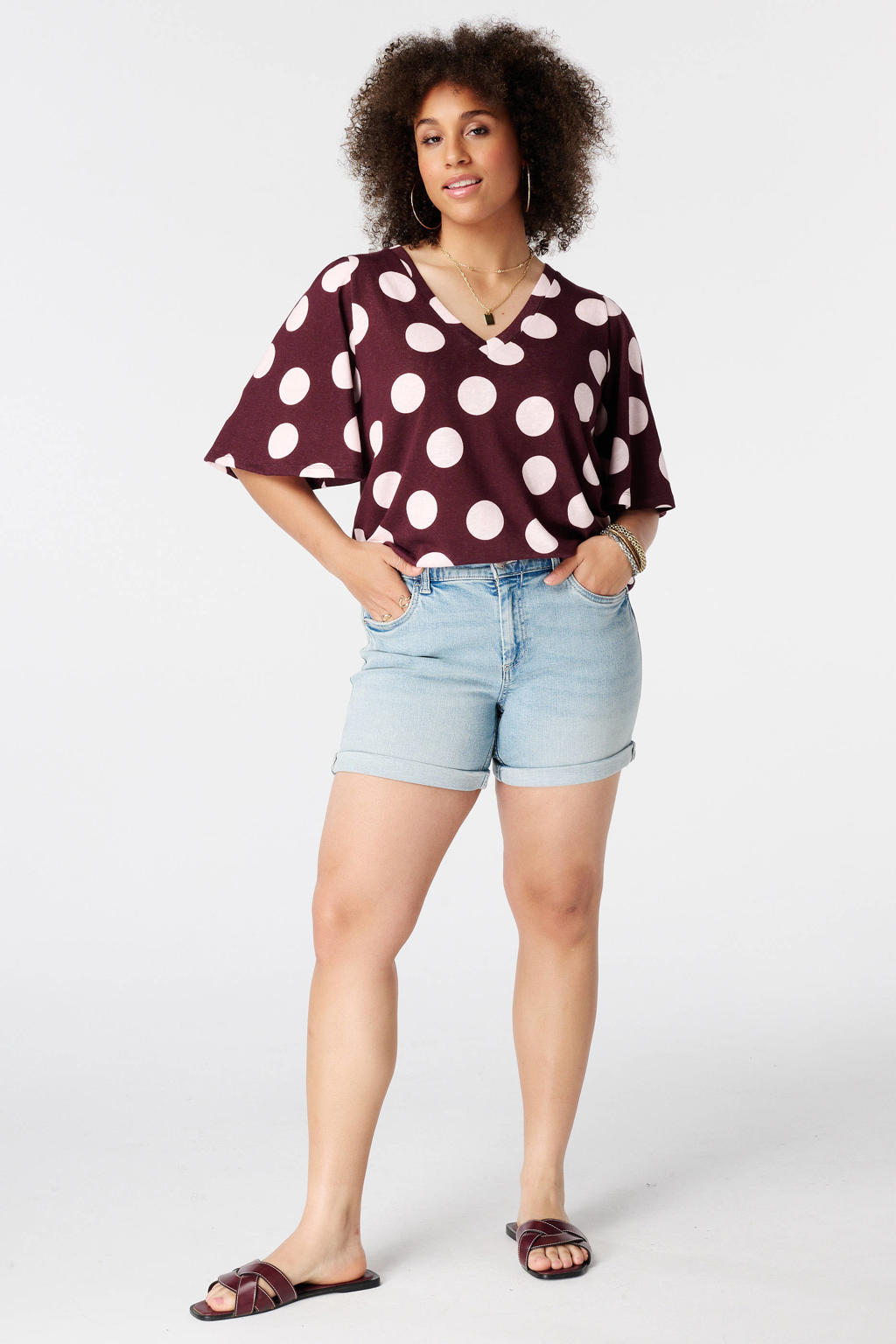 MS Mode blousetop met stippen Plus Size - aubergine