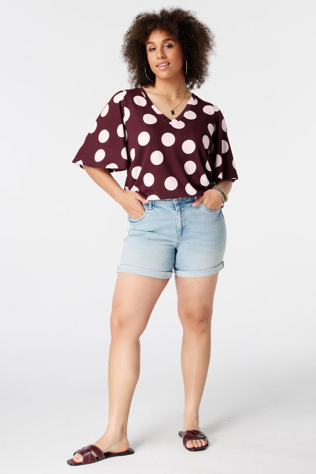 MS Mode blousetop met stippen Plus Size - aubergine