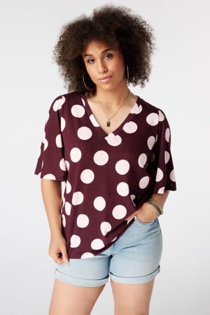 blousetop met stippen Plus Size - aubergine