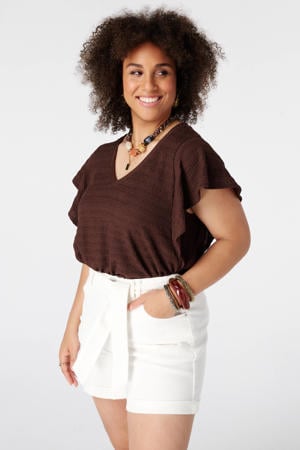 aansluitend top met ruches Plus Size - bruin