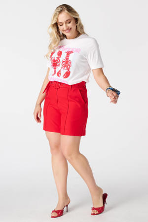 rechtvallend T-shirt Plus Size met print - wit