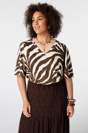 blousetop met zebraprint, Plus Size - donkerbruin