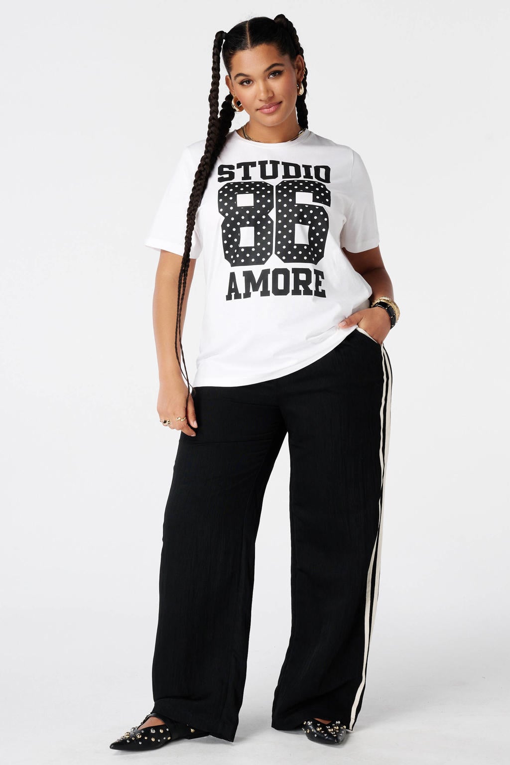 Witte dames MS Mode T-shirt Plus Size van katoen met printopdruk en korte mouwen