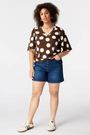 thumbnail: MS Mode blousetop Plus Size met stippen - donkerbruin