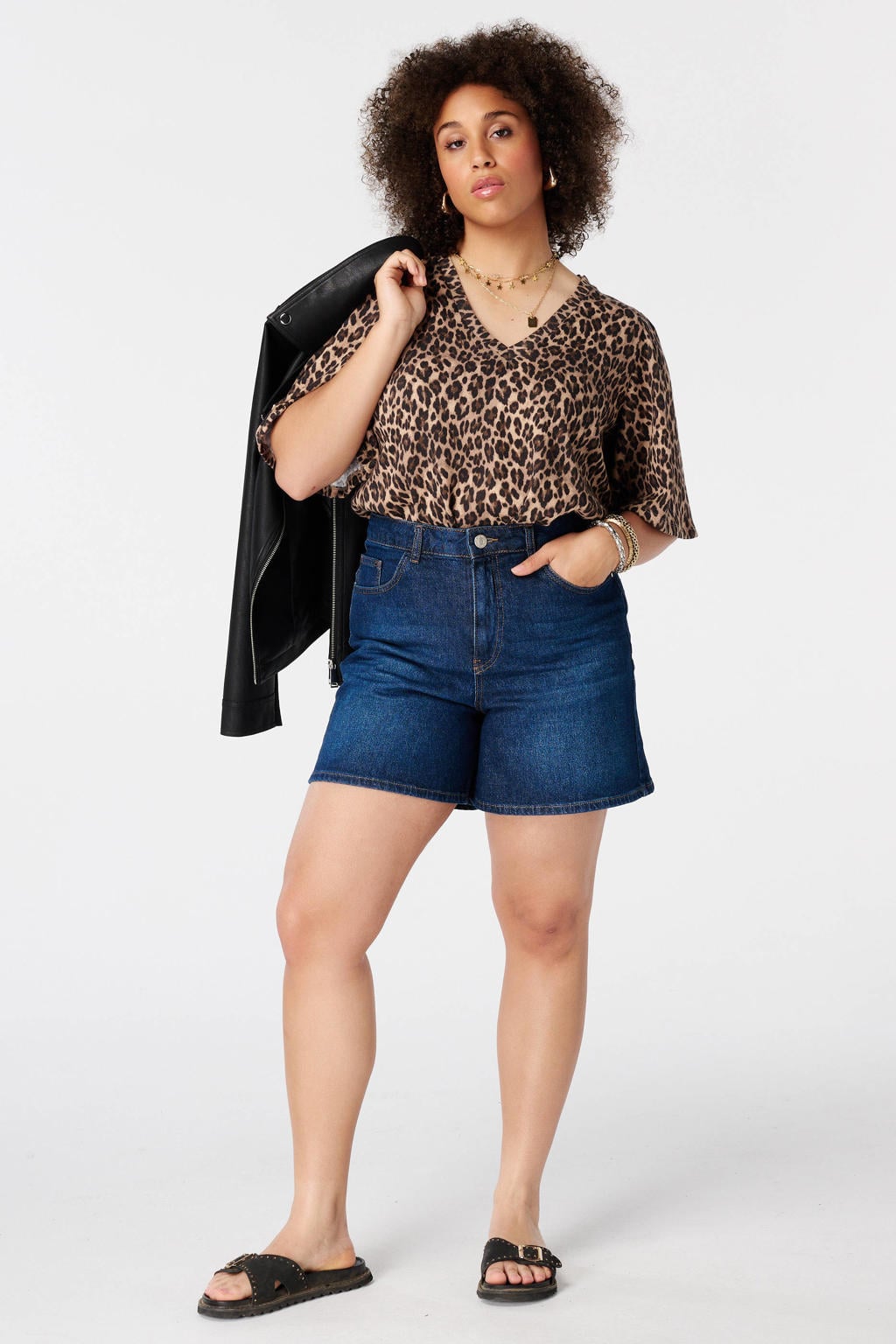 MS Mode blousetop Plus Size met panterprint - bruin