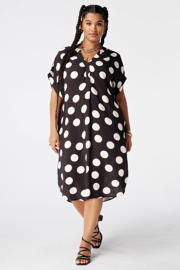 thumbnail: MS Mode viscose zomerjurk met plooien en stippen Plus Size - bruin