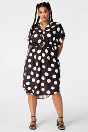 thumbnail: MS Mode viscose zomerjurk met plooien en stippen Plus Size - bruin