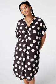 thumbnail: MS Mode viscose zomerjurk met plooien en stippen Plus Size - bruin
